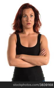 Pretty redheaded woman in a black tank top