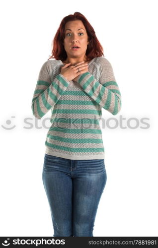 Pretty redheaded woman in a striped sweater