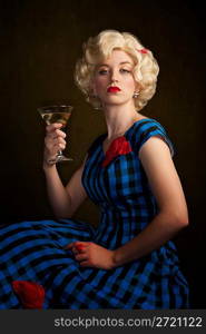 Pretty Retro Blonde Woman with Martini