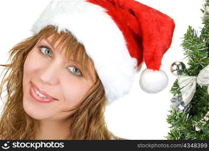 pretty santa festive woman isolated on white background