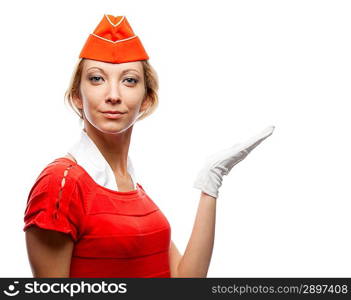 Pretty stewardess isolated over white