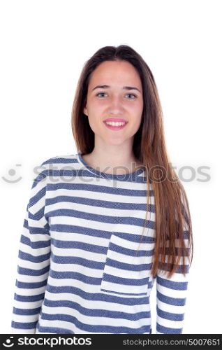 Pretty teenager girl with sixteen years old isolated on a white background