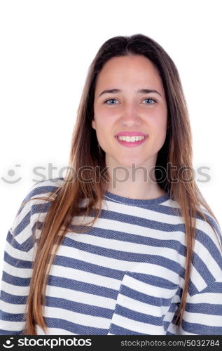 Pretty teenager girl with sixteen years old isolated on a white background