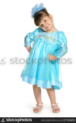 Pretty the little girl full body portrait. It is isolated on a white background