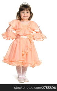 Pretty the little girl full body portrait. It is isolated on a white background