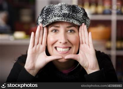 Pretty Woman Framing Face with her Hands