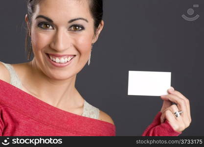 Pretty Woman Holding a Blank Business Card