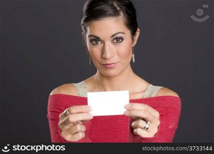 Pretty Woman holding a business card