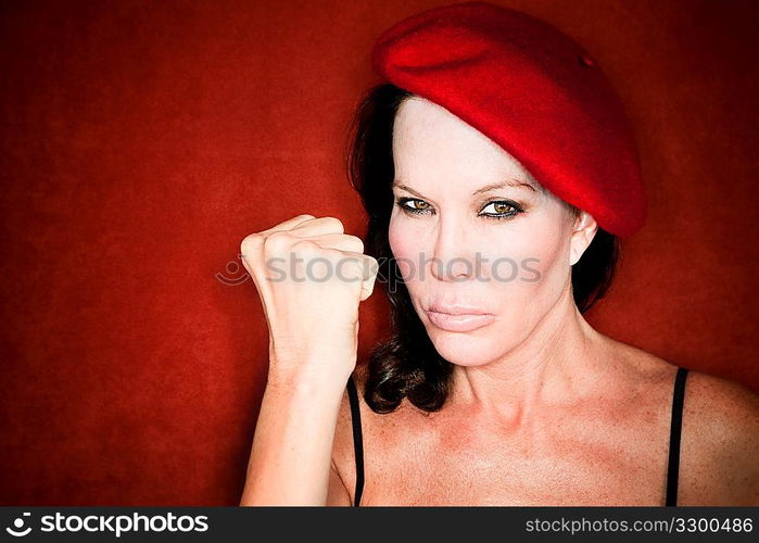 Pretty woman in a red beret