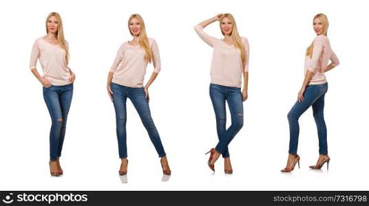 Pretty woman in blue jeans isolated on white. Pretty woman in blue jeans  isolated on white