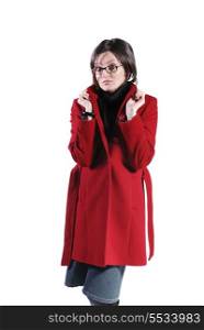 pretty woman in coat isolated