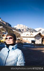 Pretty Woman In Italian Alps Resort. Winter Travel Series.