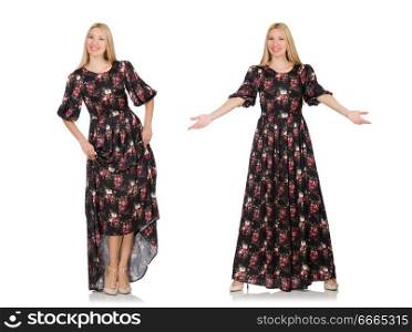 Pretty woman in romantic dress isolated on white. The pretty woman in romantic dress isolated on white