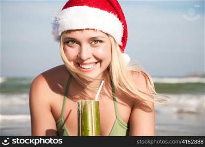 Pretty Woman On The Nature Background. Christmas Collection