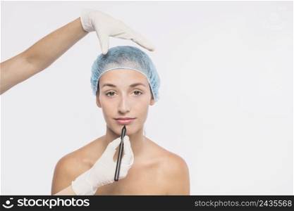 pretty woman preparing injection by doctor