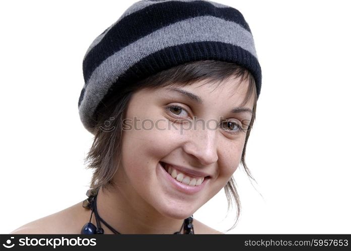 Pretty woman with big smile, with copy space