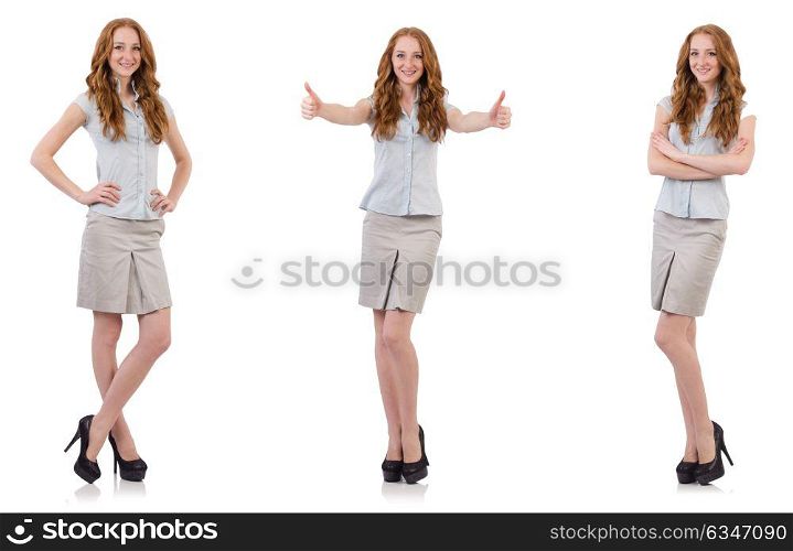 Pretty young employee isolated on white