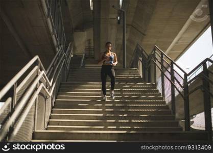 Pretty young fitness woman doing exercises outdoor in urban environment
