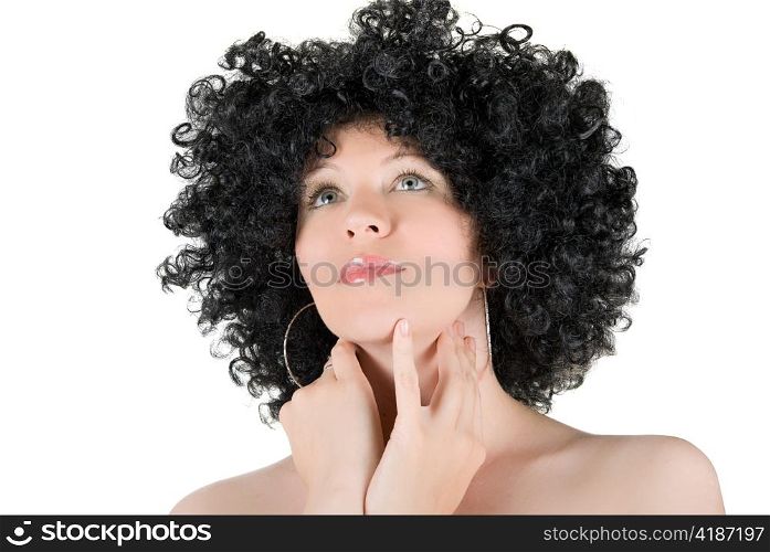 Pretty young frizzy girl isolated on a white background