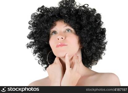 Pretty young frizzy girl isolated on a white background