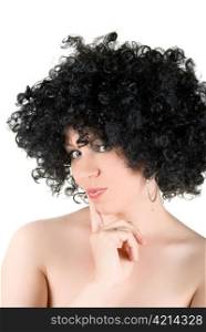 Pretty young frizzy woman isolated over white background