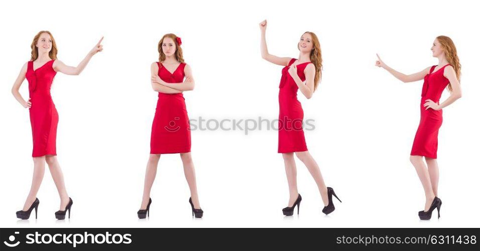 Pretty young girl in red dress isolated on white