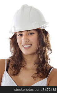 Pretty young girl with helmet over white background