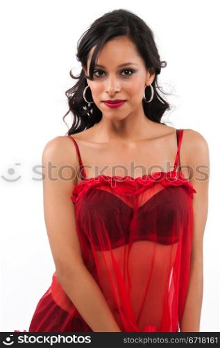 Pretty young Latina in black and red