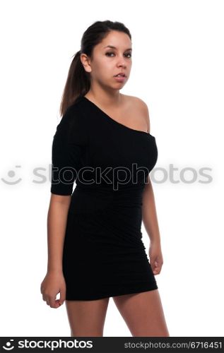 Pretty young petite Latina in a little black dress