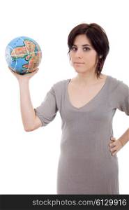pretty young woman holding the world in her hands