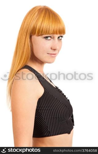 Pretty young woman in casual clothes isolated over white background