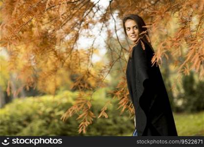 Pretty young woman in the autumn park