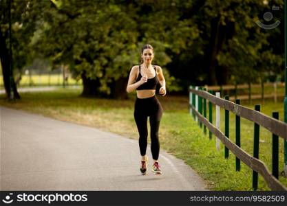 Pretty young woman running on a lane in the park