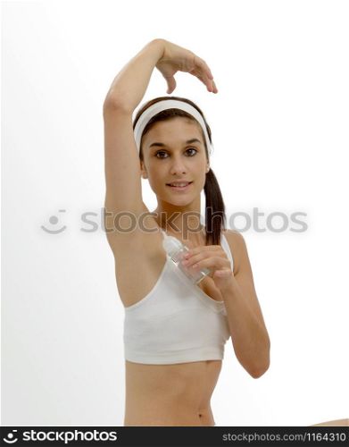 pretty young woman with antiperspirant deodorant