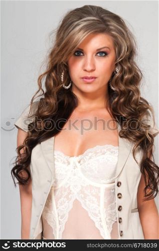 Pretty young woman with wavy brown hair