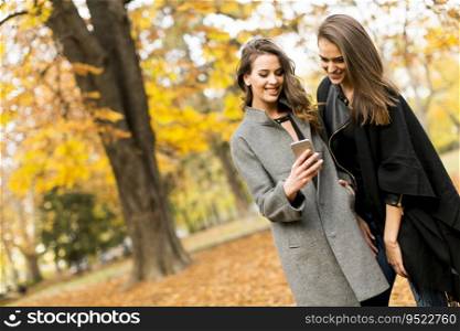 Pretty young women in the autumn park