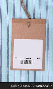 price tag with barcode on a shirt