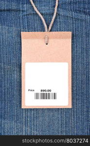 price tag with barcode on jeans textured