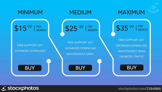 Pricing list design template for websites and applications. Stock vector. Pricing list design template for websites and applications.