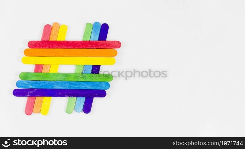 pride flag colorful sticks. High resolution photo. pride flag colorful sticks. High quality photo