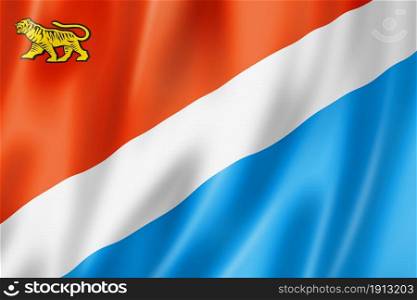 Primorsky state - Krai - flag, Russia waving banner collection. 3D illustration. Primorsky state - Krai - flag, Russia