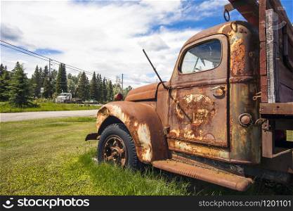 Prince George British Columbia Canada on June 15th 2018 Old truck on the roadside. Prince George British Columbia Canada Old cars on the roadside