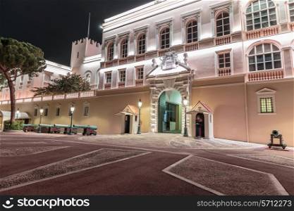 Prince&rsquo;s Palace in Monaco at night