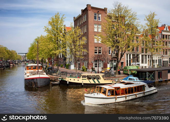 Prinsengracht and Brouwersgracht canals in city of Amsterdam, Netherlands, North Holland province.