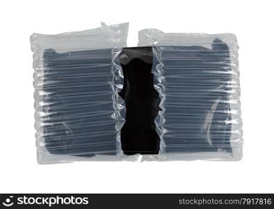 Print cartridge in packaging shockproof isolated on white