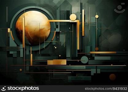 Print ready cover art of graphic shapes of green ans gold created by AI