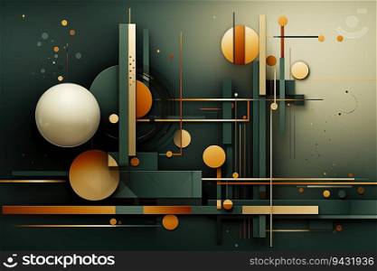 Print ready cover art of graphic shapes of green ans gold created by AI