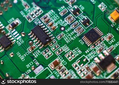 printed circuit Board with chips and radio components electronics