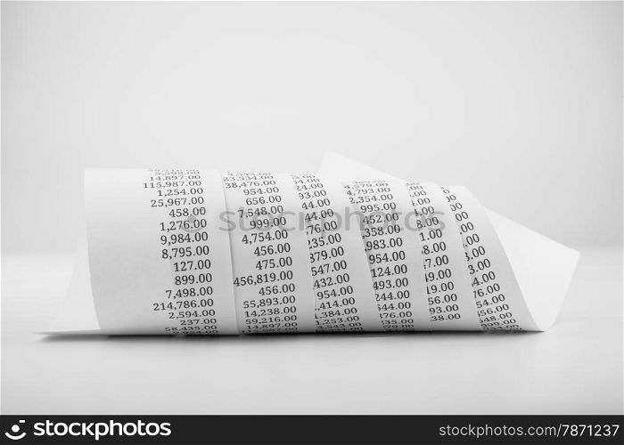 printed paper roll for accounting concept in black and white tone