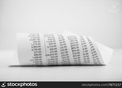 printed paper roll for accounting concept in black and white tone